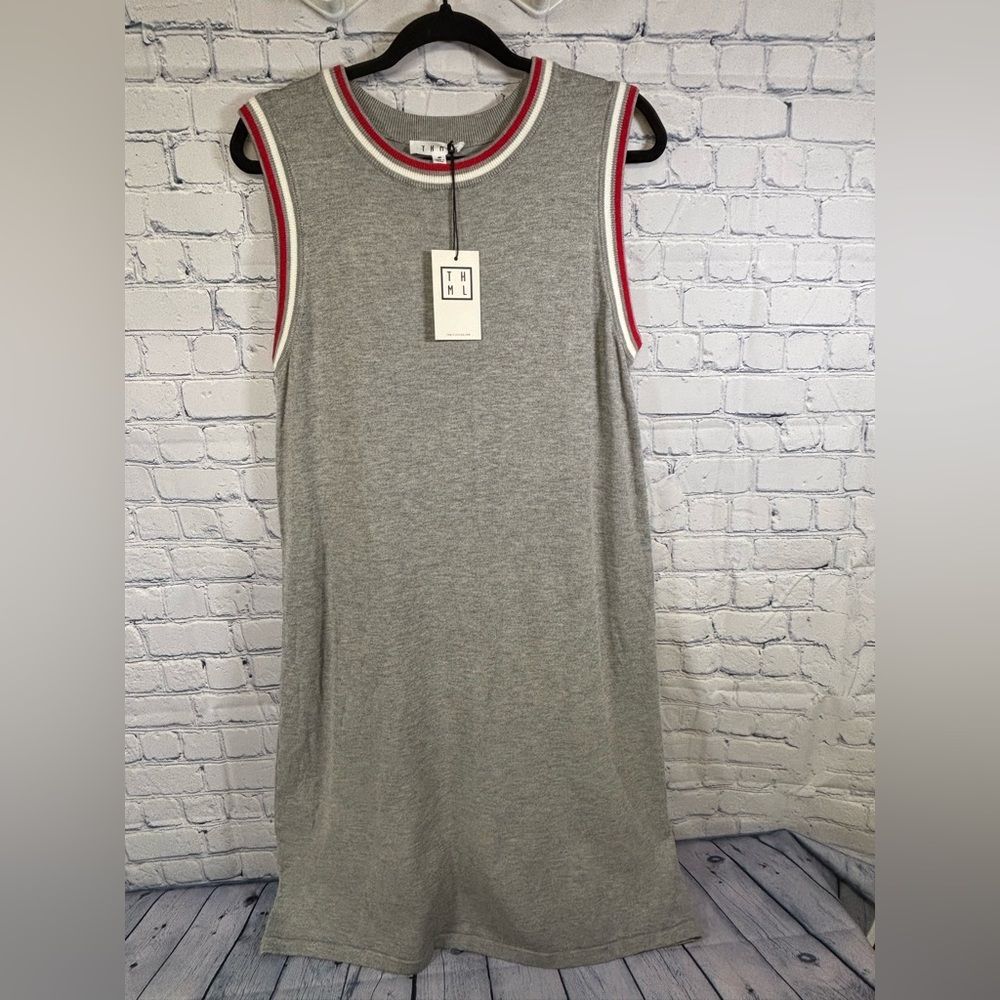 THML Gray Sleeveless Dress with Red and White Trim